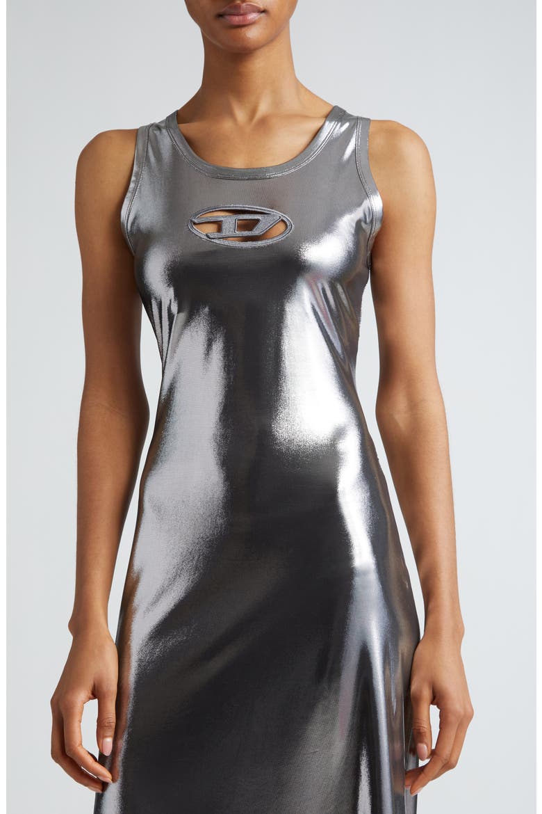 Metallic Foil Jersey Tank Dress, Alternate, color, DEEP/ BLACK