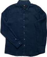 Mavi Jeans Solid Indigo Linen Button-Up Shirt
