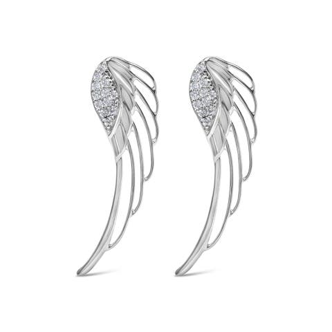 14K White Gold 1/4 Cttw Lab Grown Diamond Angel Wing Stud Earrings
