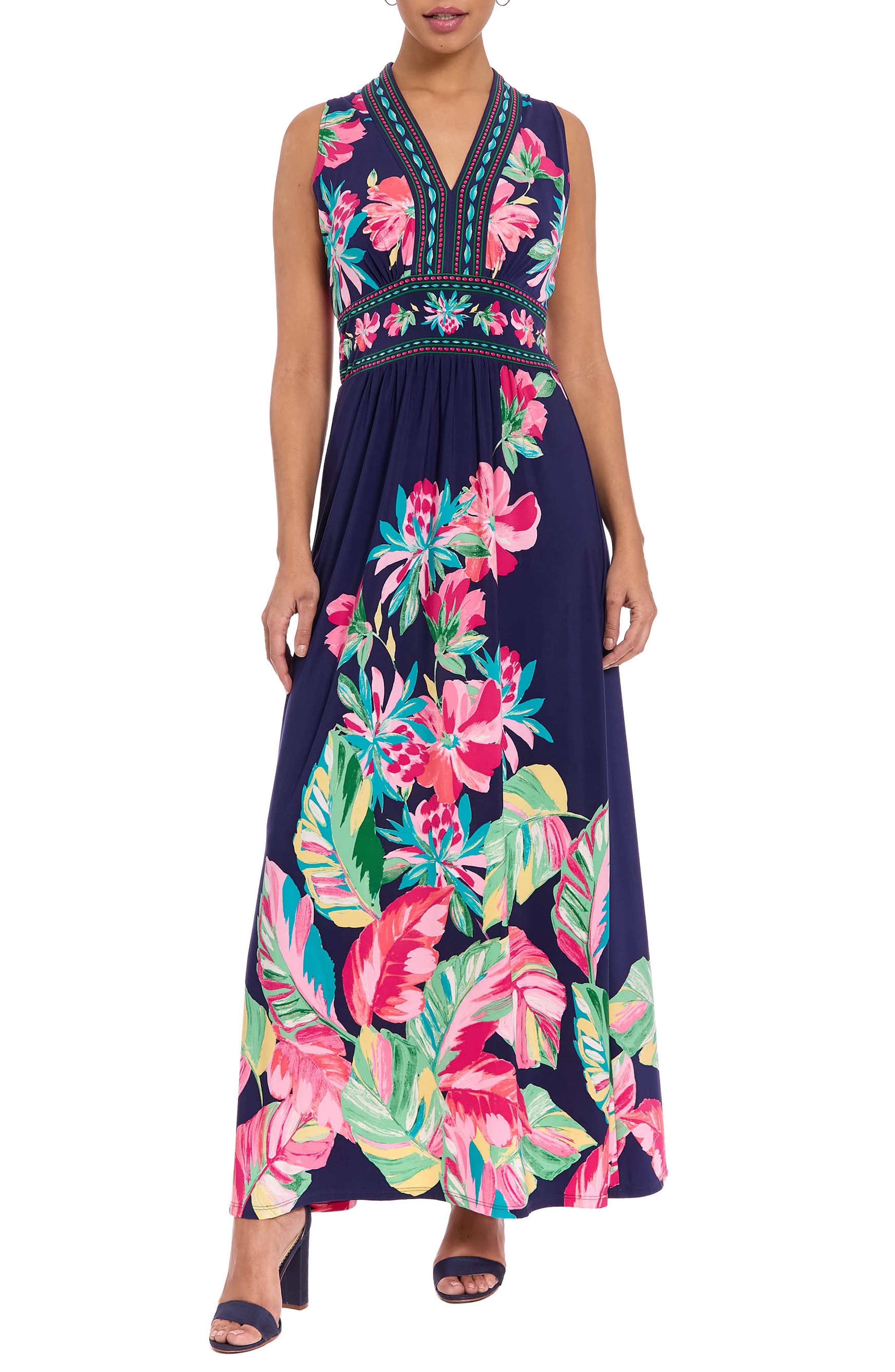 London Times V-Neck Maxi Dress