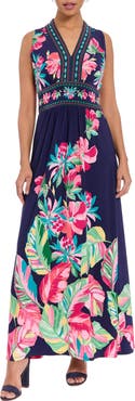 London Times V-Neck Maxi Dress