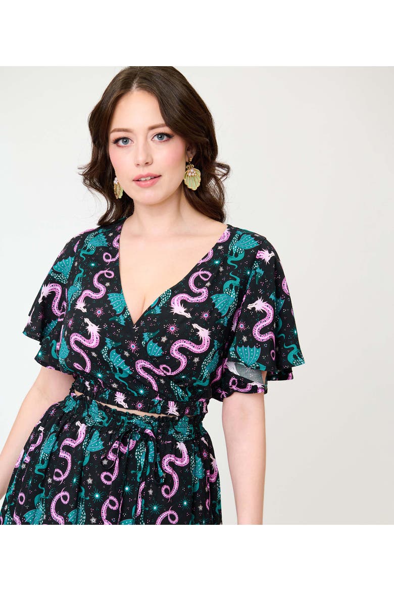 1960s Dottie Crop Top, Main, color, Black Dragon Print