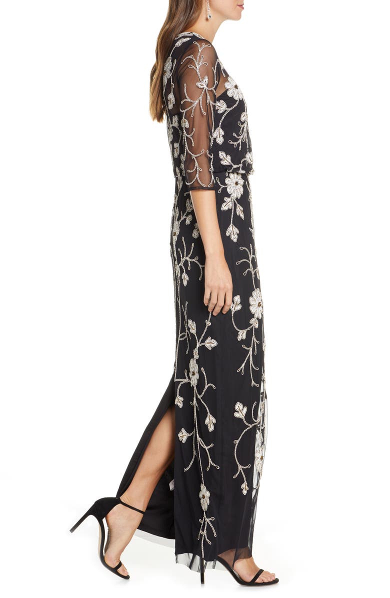 JS Collections Beaded & Embroidered Column Gown, Alternate, color,