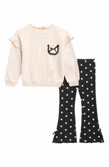 Kids' Bow Pullover & Leopard Print Wide Leg Pants Set