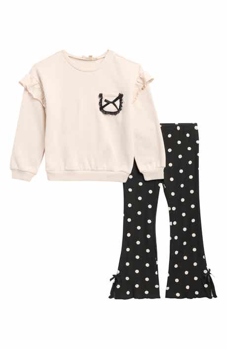Kids' Bow Pullover & Leopard Print Wide Leg Pants Set