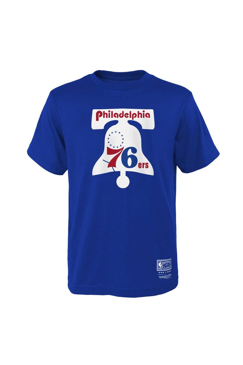 Youth Mitchell & Ness Royal Philadelphia 76ers Hardwood Classics Retro Logo T-Shirt, Main, color, Royal