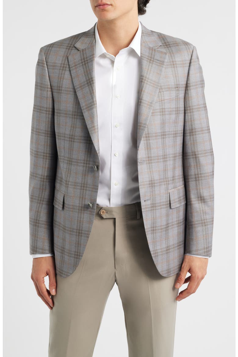 Flynn Classic Fit Light Grey & Brown Plaid Wool Sport Coat, Main, color, LIGHT GREY