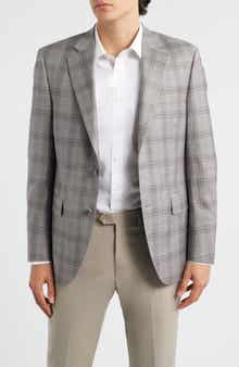 Flynn Classic Fit Light Grey & Brown Plaid Wool Sport Coat