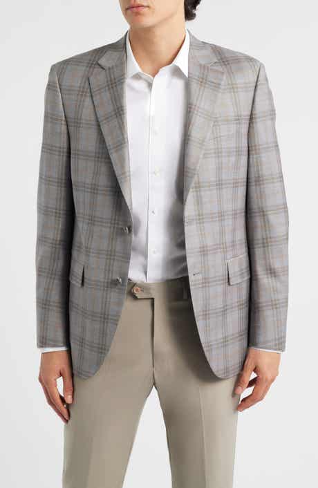 Flynn Classic Fit Light Grey & Brown Plaid Wool Sport Coat