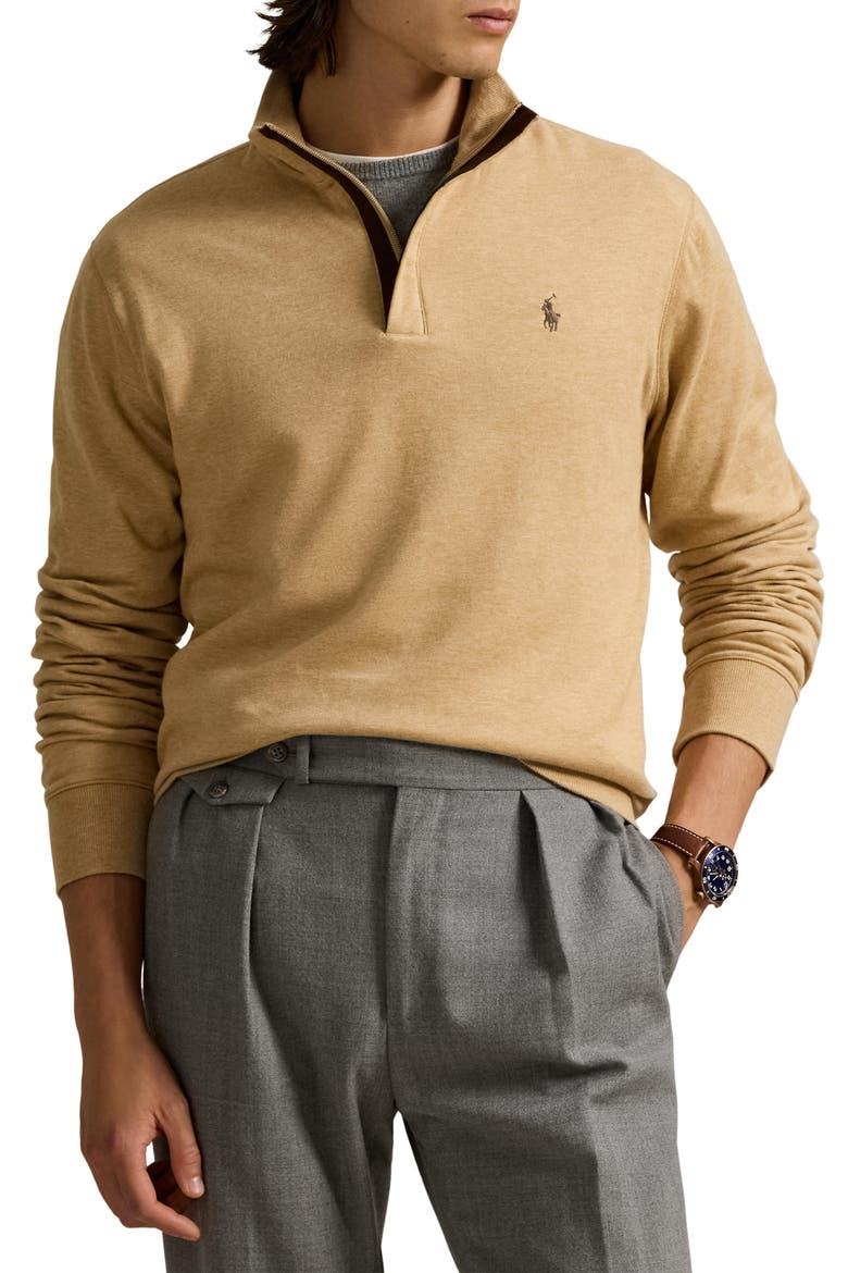 Cotton Blend Quarter Zip Pullover, Main, color, CLASSIC CAMEL HEATHER