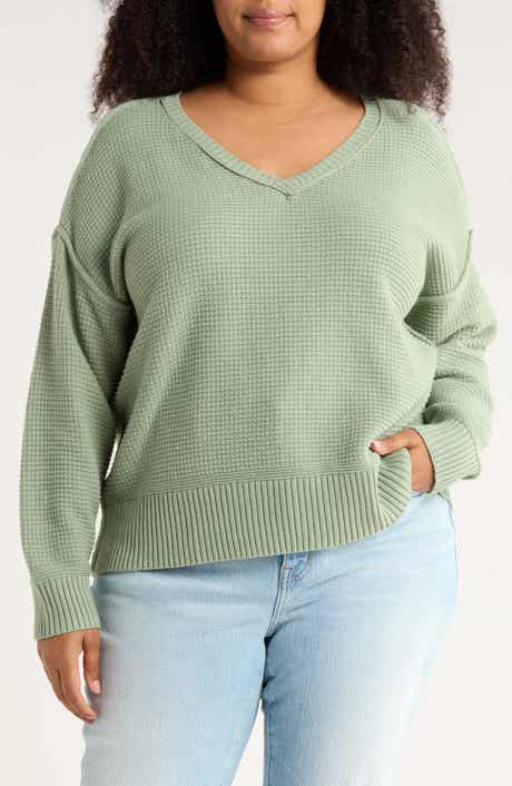 Lucky Brand Textured V-Neck Cotton Blend Sweater