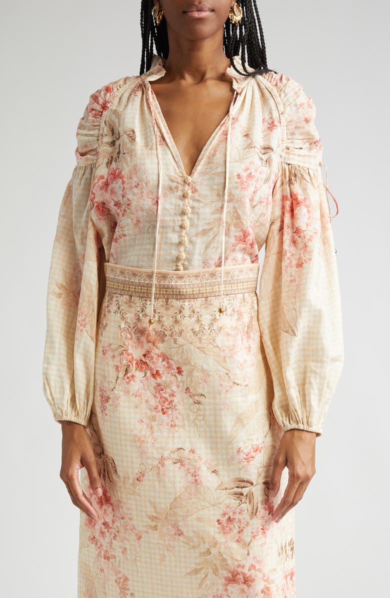 Zimmermann Tropical Floral Billow Ramie Shirt, Main, color, 