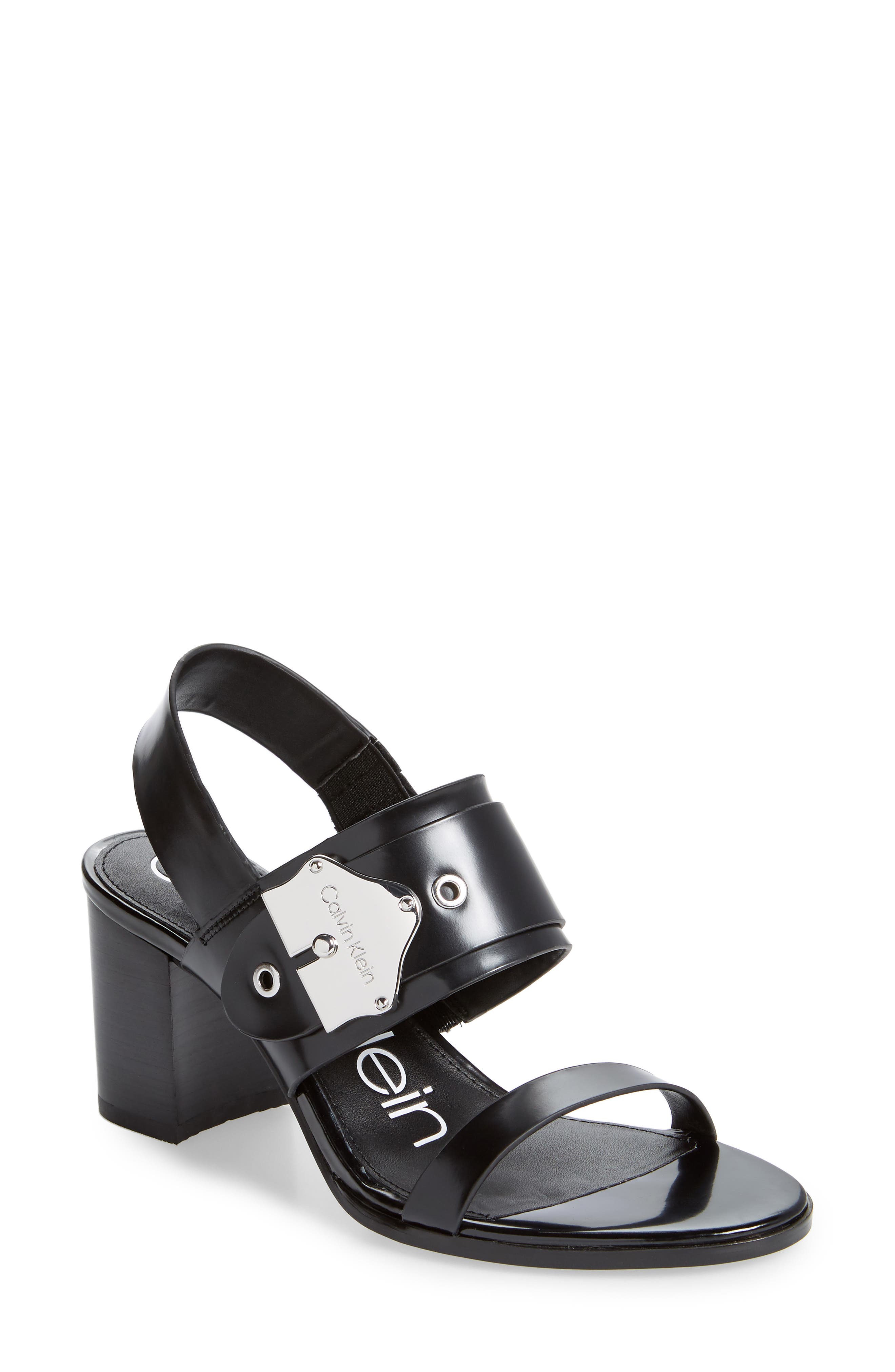 Carlita Strap Sandal, Main, color, BLACK LEATHER
