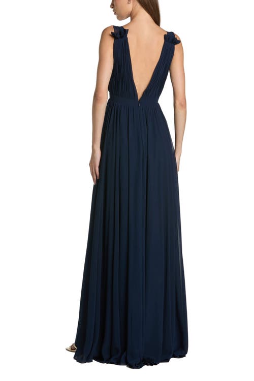 Mac Duggal Sleeveless Pleated Chiffon V-neck Gown In Blue