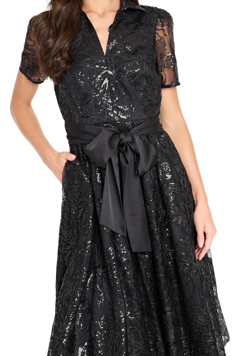 sequin tie waist dress Sequin Tie Waist Long Sleeve Mini Dress