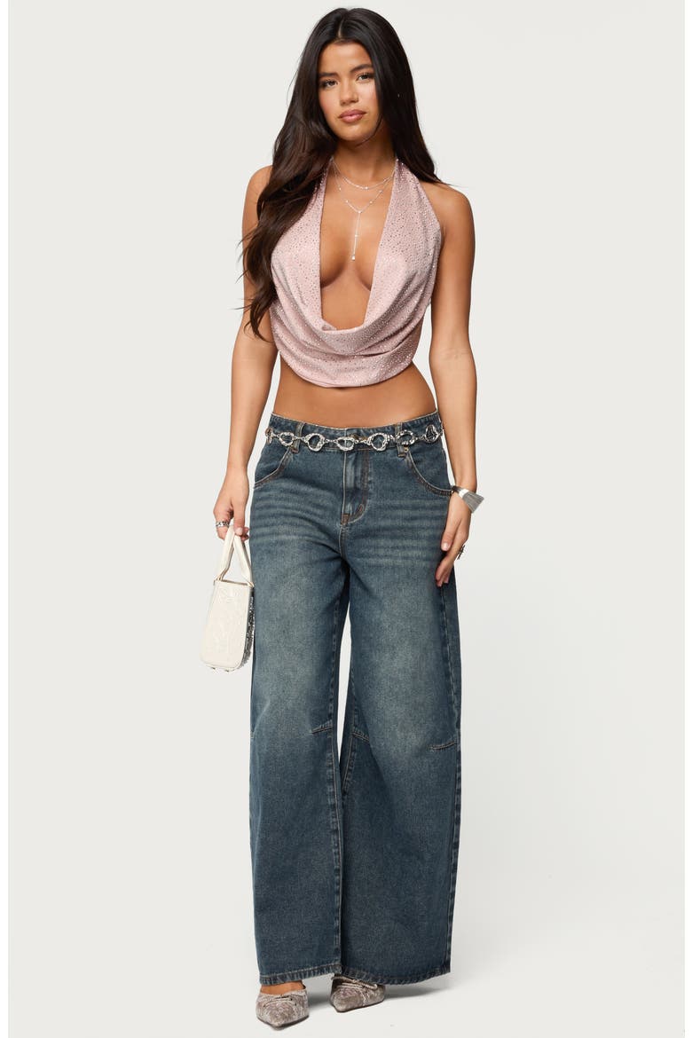 Studded Backless Cowl Neck Top, Alternate, color, LIGHT-PINK