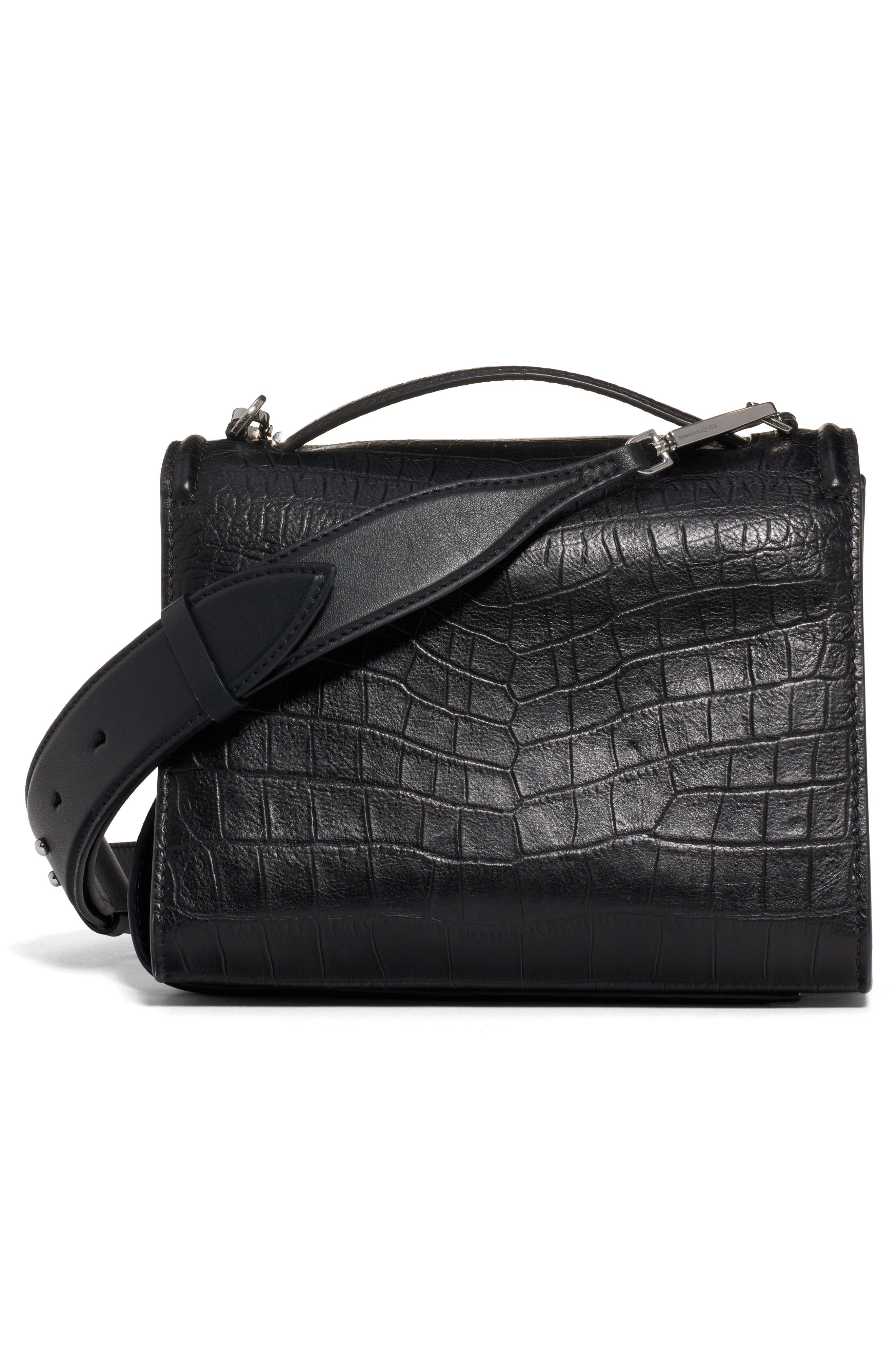 McQueen Alexander McQueen The Story Croc Embossed Calfskin Leather Bag, Alternate, color, 