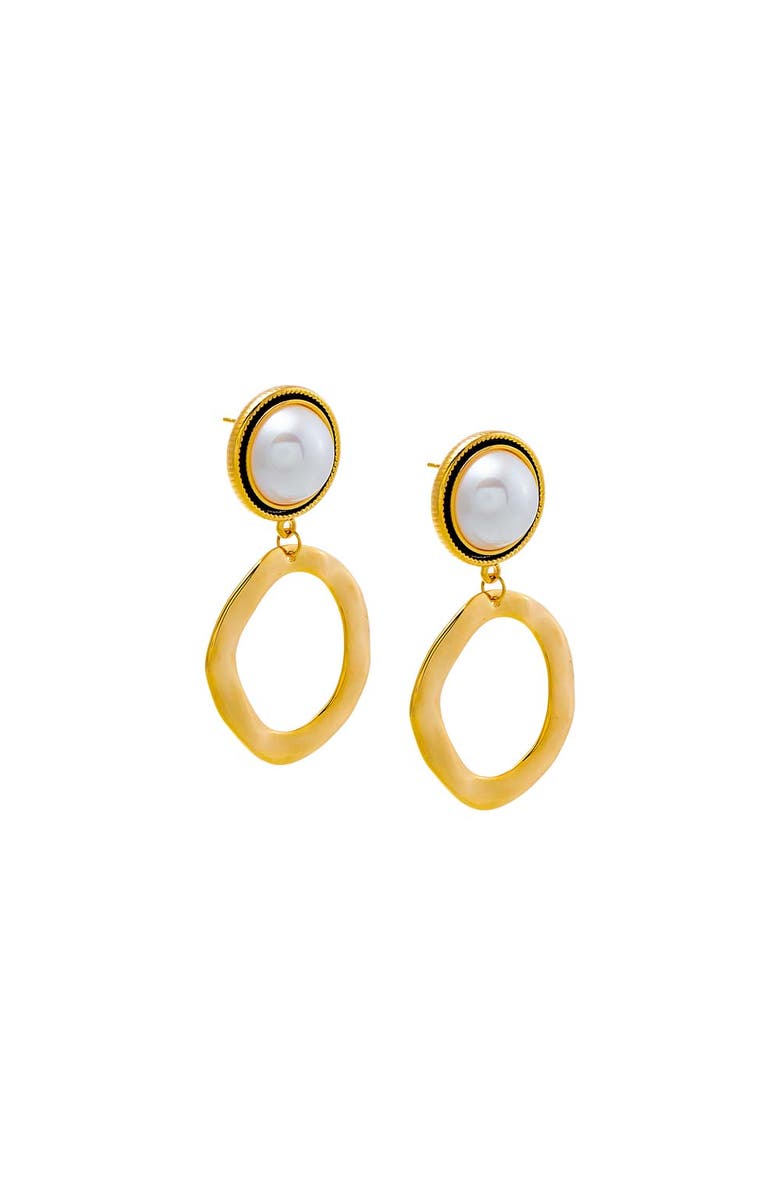BY ADINA EDEN Pearl & Open Oval Drop Earring, Main, color, Gold