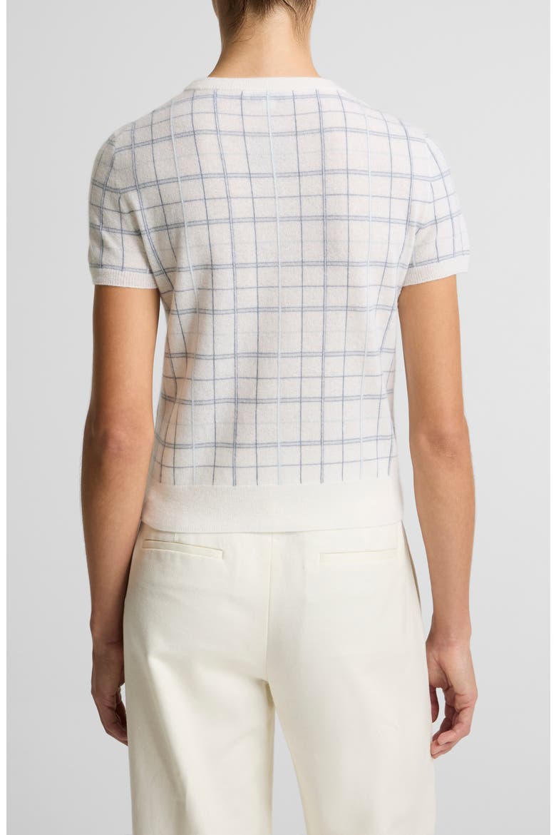 Plaid Short Sleeve Cashmere, Wool & Silk Sweater, Alternate, color, LAGOON COMBO