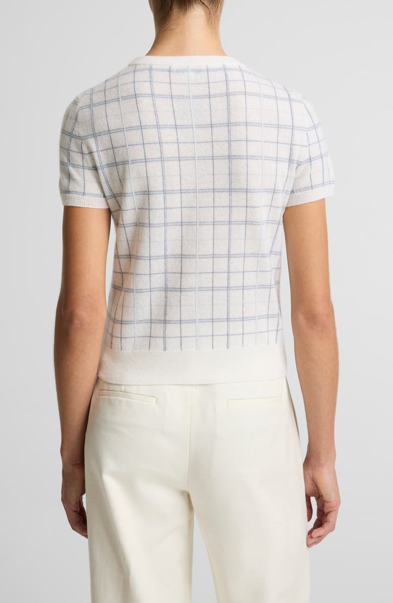 Vince Plaid Short Sleeve Cashmere, Wool & Silk Sweater, Alternate, color, Lagoon Combo