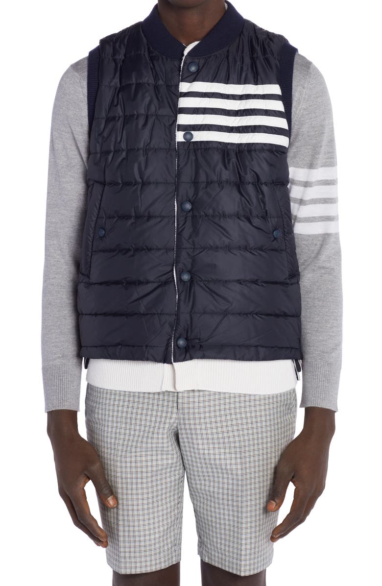 Thom Browne 4-Bar Cashmere & Nylon Reversible Vest, Main, color, 