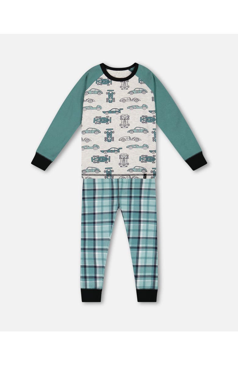 Deux par Deux Boy's Organic Cotton Two Piece Pajama Set Green Printed Cars, Main, color,