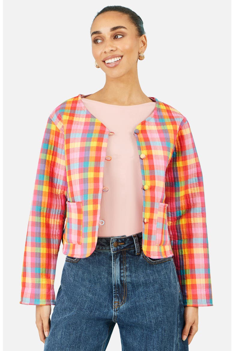 Checked Reversible Cotton Quilted Jacket, Alternate, color, Multi