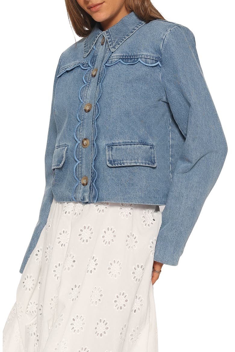 Heidi Scalloped Trim Denim Jacket, Alternate, color, MEDIUM WASH