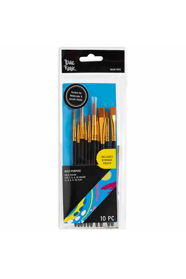 Brush Set Value Pack 10Pc Gold Taklon Bristles, Main, color, Gold