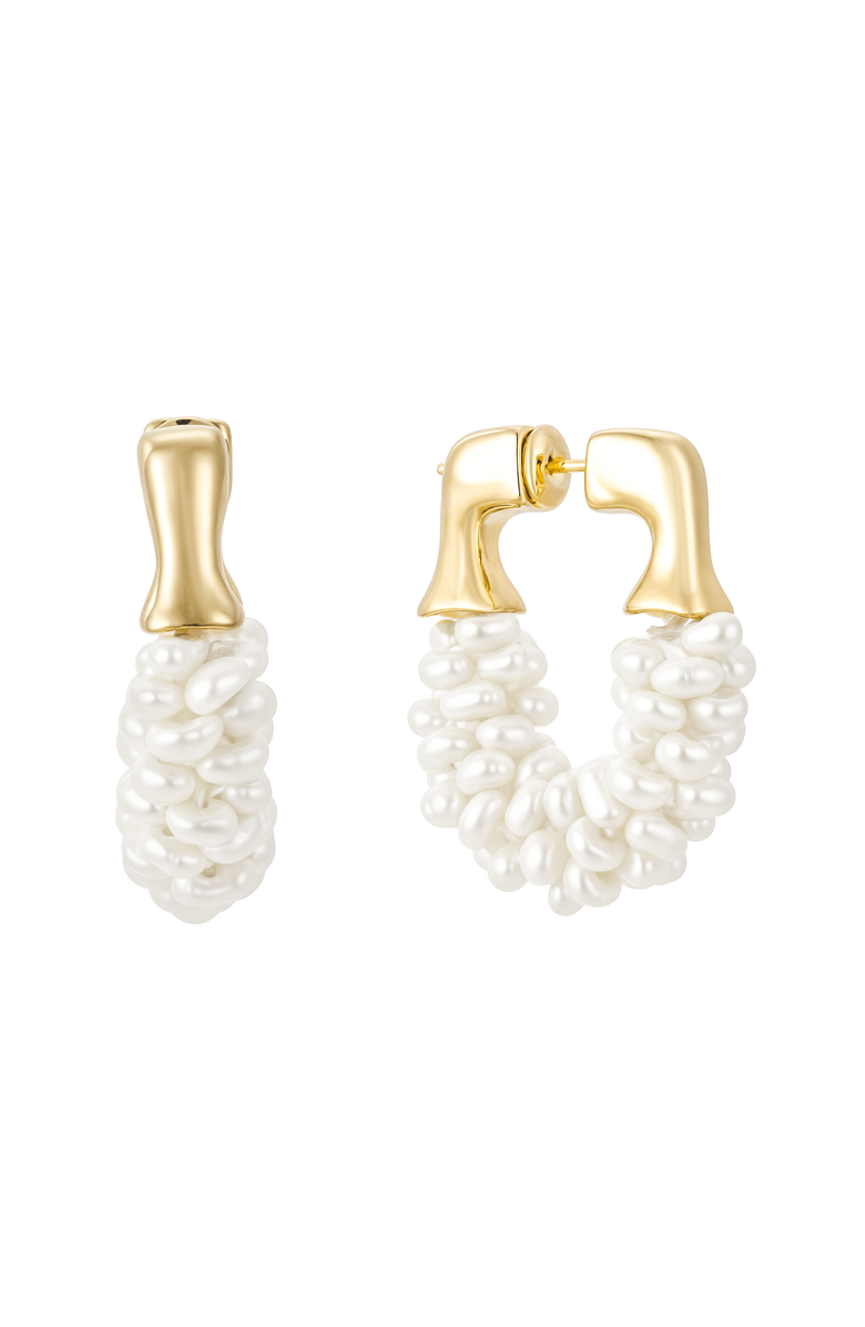 Untamed Petals Chateau Pearl Hoops, Main, color, Gold