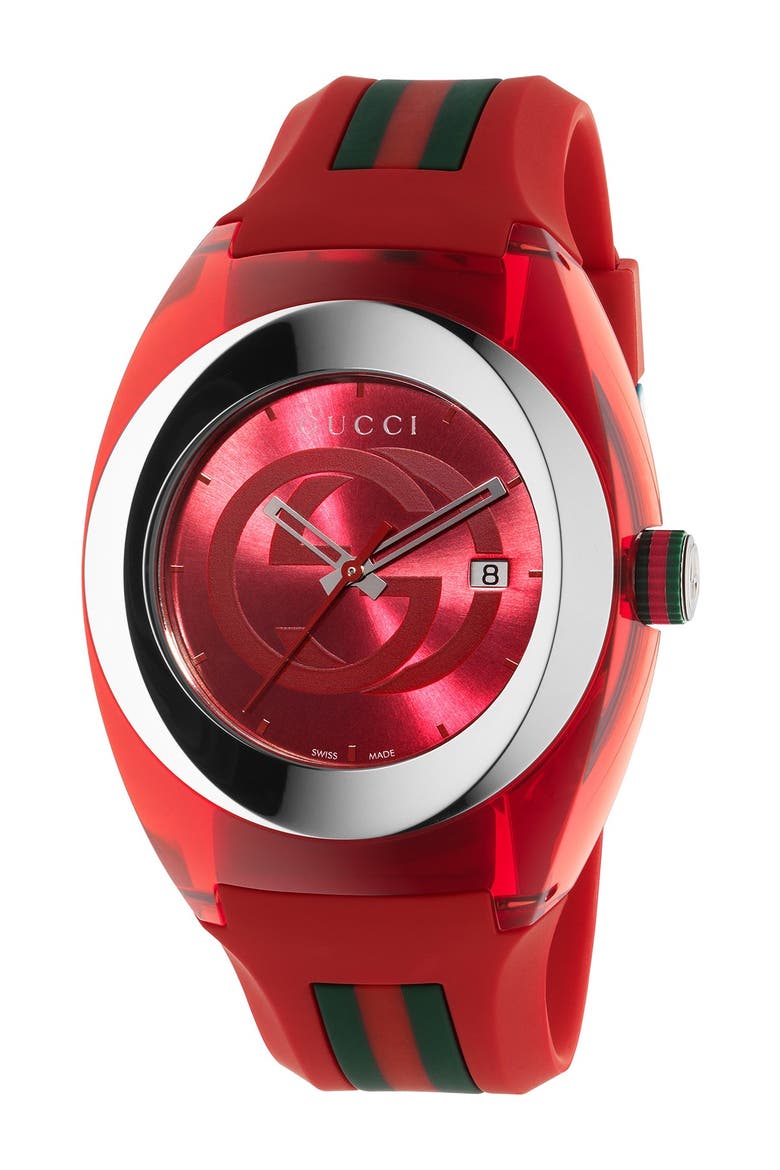 Unisex Sync Rubber Strap Sport Watch, 46mm, Main, color, RED
