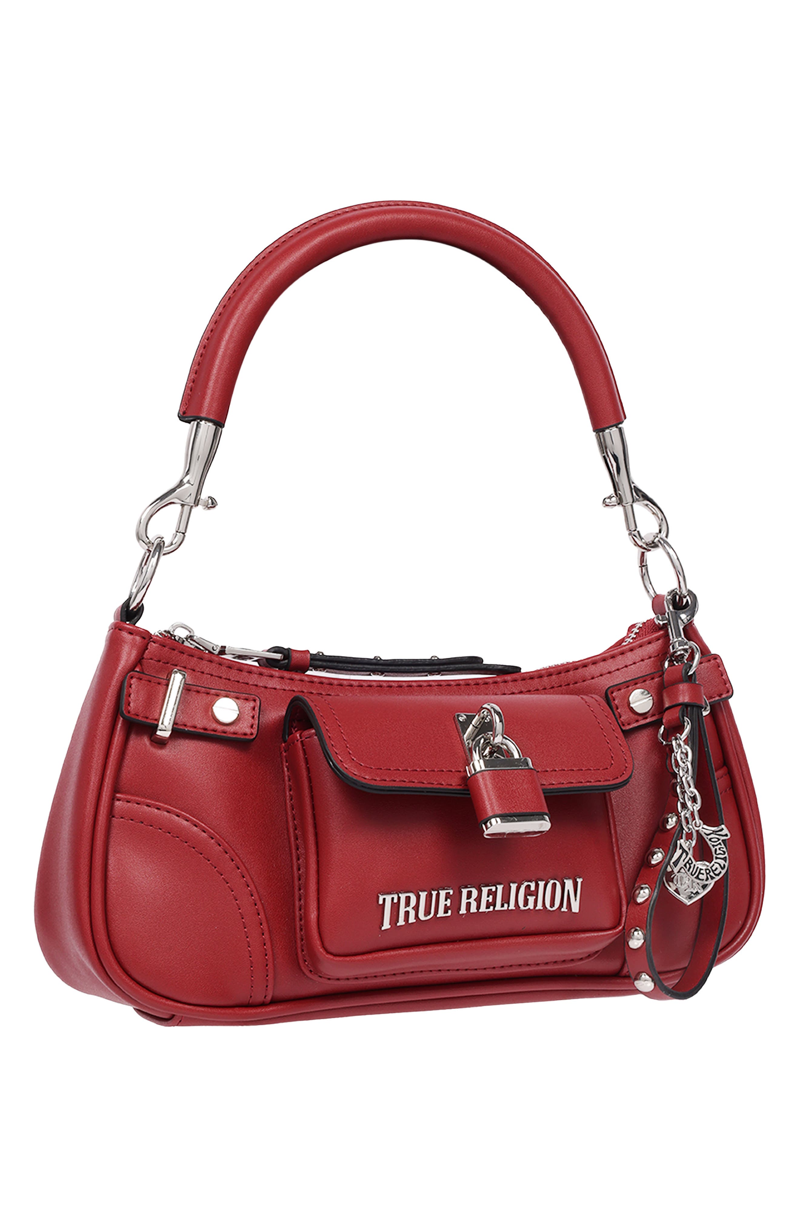 Moto Faux Leather Shoulder Bag, Alternate, color, RED