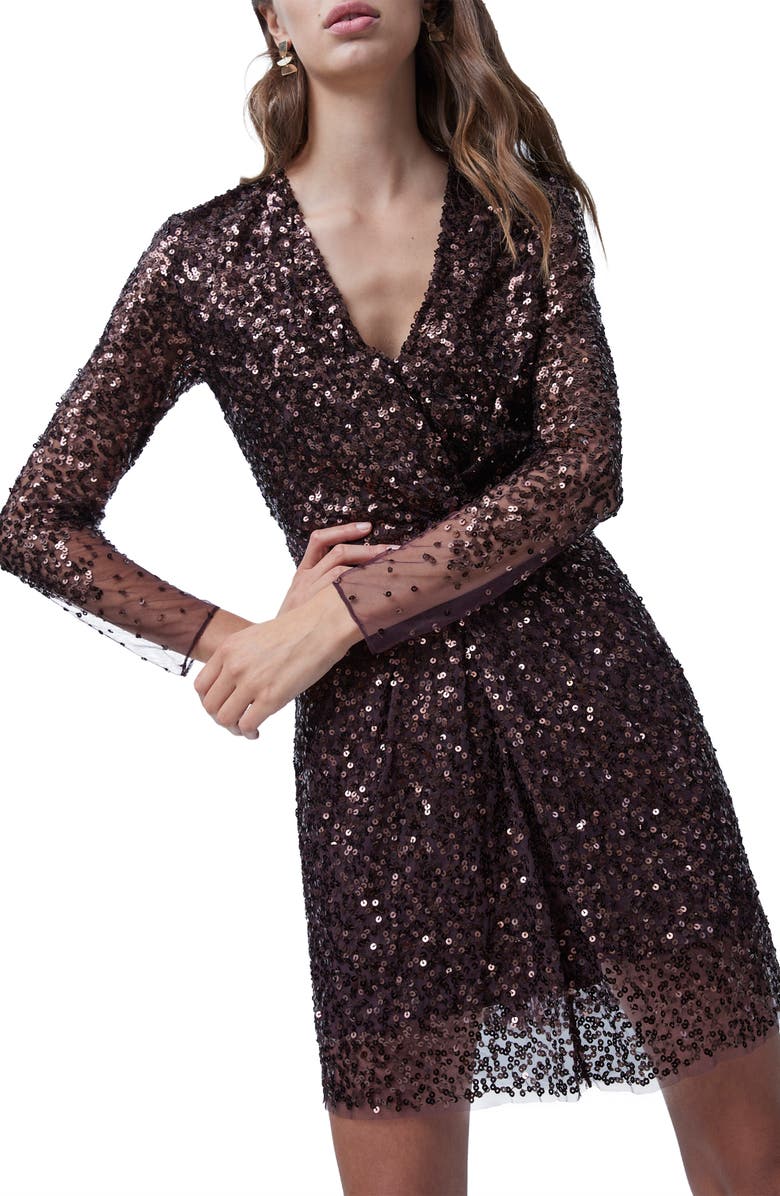 French Connection Emille Sparkle Long Sleeve Sequin Sheath Dress, Alternate, color, Decadence