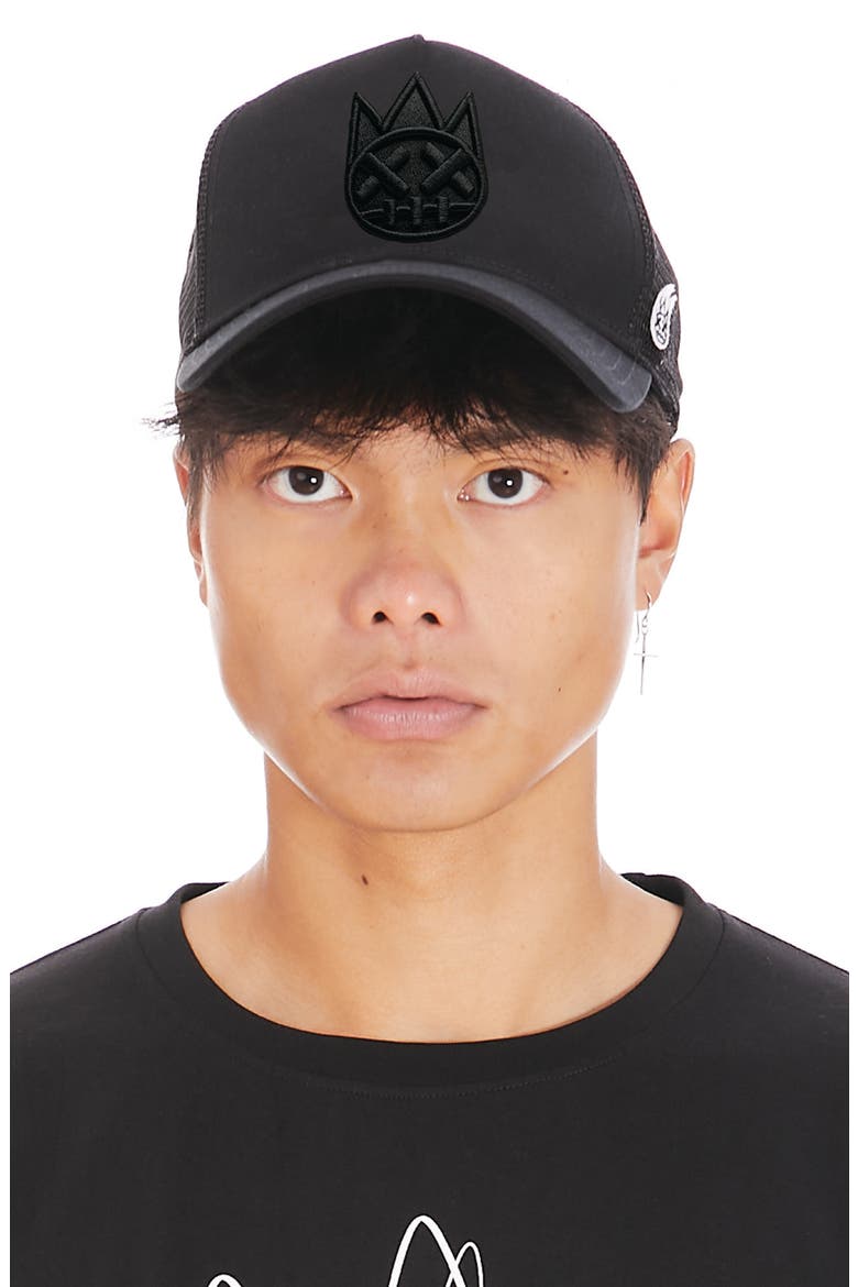 Shimuchan Logo Embroidered Mesh Trucker Hat, Alternate, color, BLACK