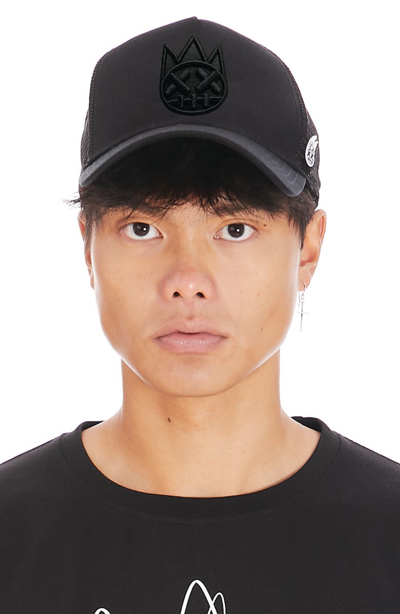 Cult of Individuality Shimuchan Logo Embroidered Mesh Trucker Hat, Alternate, color, Black