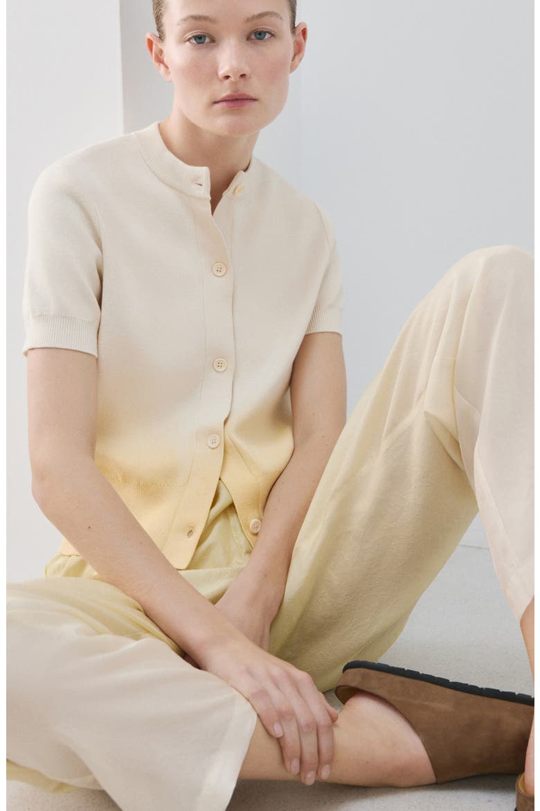 Gradient Short Sleeve Cotton Cardigan, Alternate, color, PASTEL YELLOW