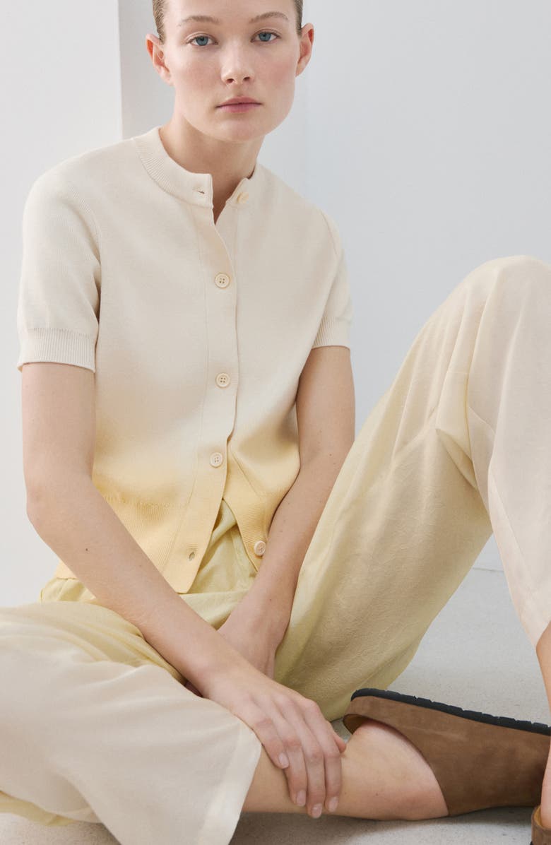 MANGO Gradient Short Sleeve Cotton Cardigan, Alternate, color, Pastel Yellow