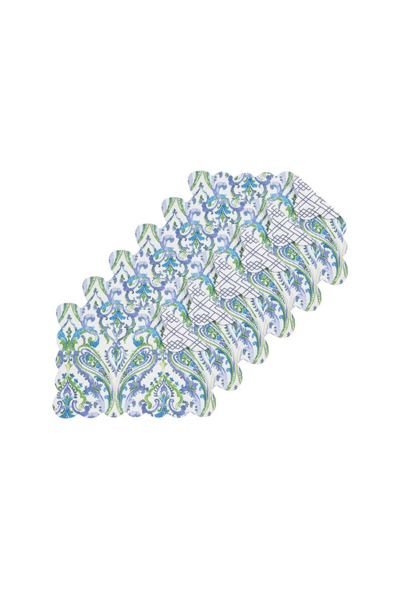 Juliet Quilted Reversible Bright Paisley Placemats Set of 6 13" x 19", Alternate, color, Blue