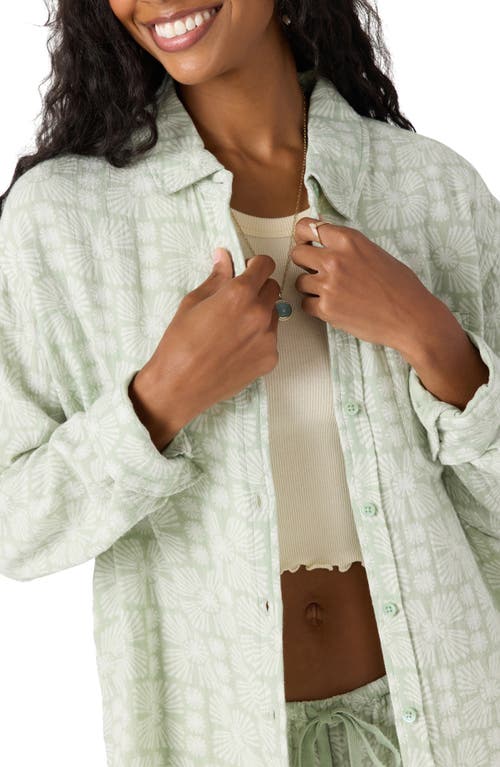 O'neill Leni Geo Print Oversize Crinkle Button-up Shirt In Green
