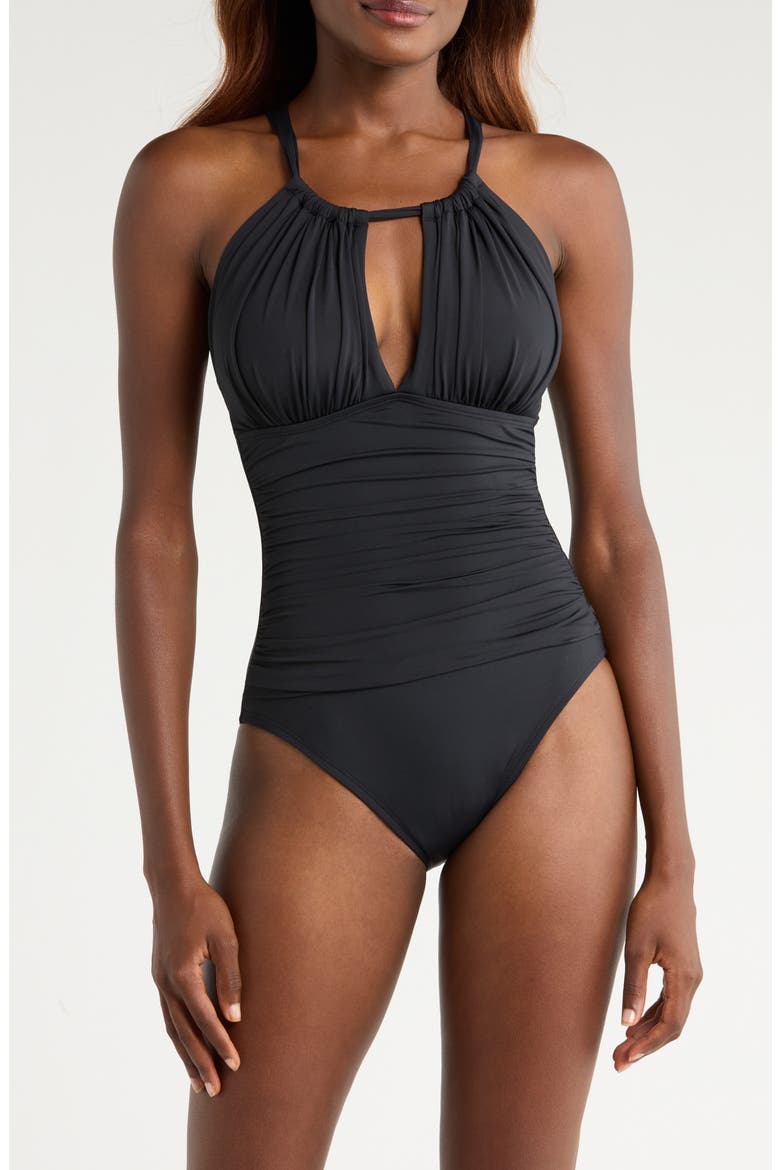 Island Goddess Convertible High Neck One-Piece Swimsuit, Alternate, color, BLACK