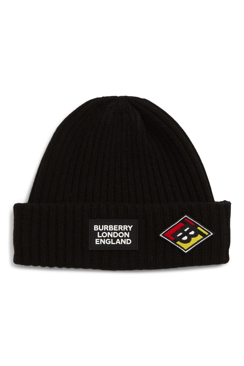 Logo Patch Wool Beanie, Main, color, BLACK