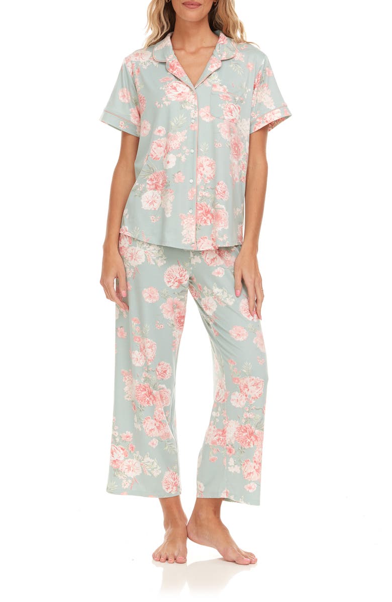 Flora Nikrooz Annie Floral Short Sleeve Top & Capris Pajamas, Main, color,