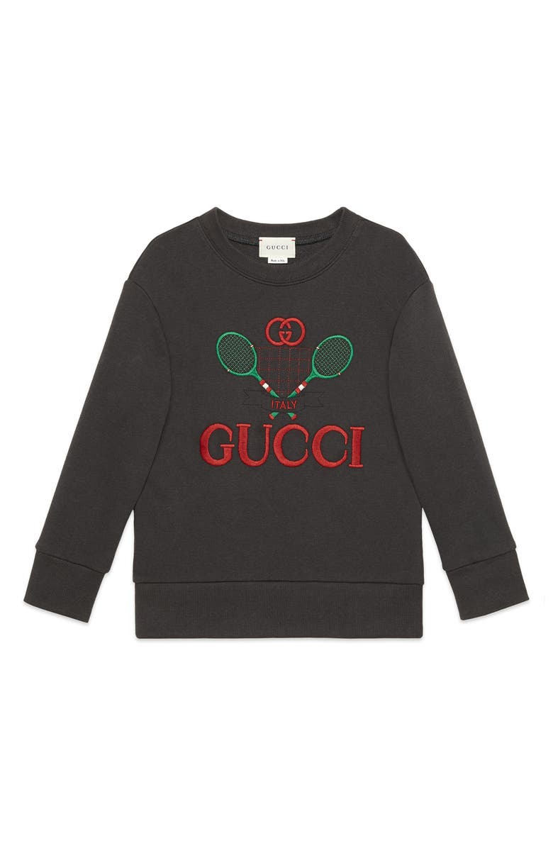 Gucci Tennis Logo Embroidered Cotton Sweatshirt, Main, color, 