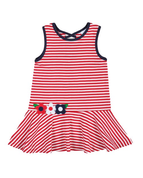 Florence Eiseman Stripe Knit Dress With Flowers In Red/white