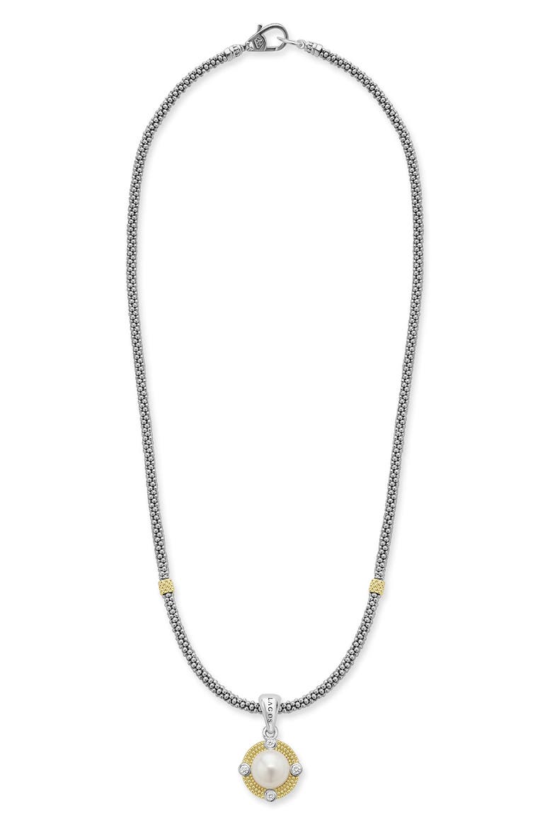 Luna Freshwater Pearl & Diamond Lux Pendant Necklace, Main, color, SILVER