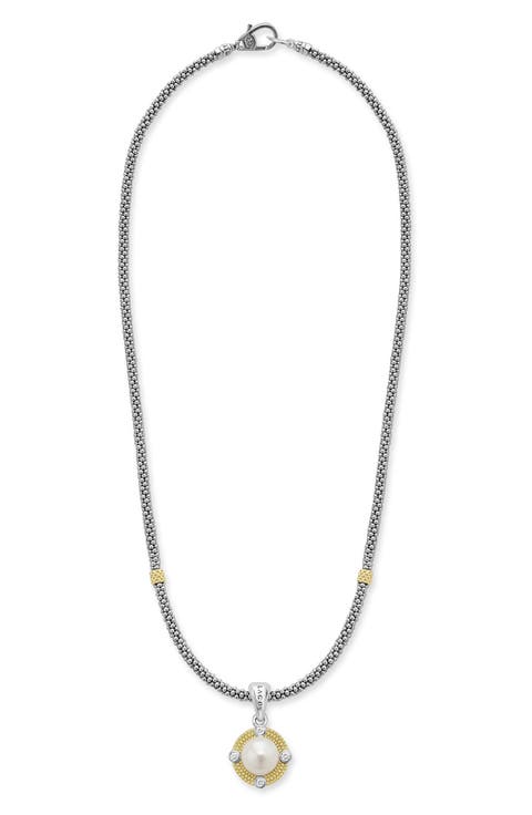 Luna Freshwater Pearl & Diamond Lux Pendant Necklace