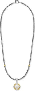 LAGOS Luna Freshwater Pearl & Diamond Lux Pendant Necklace