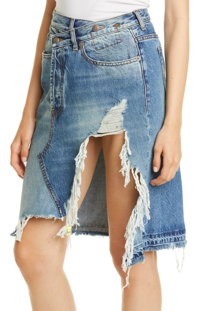 R13 Norbury Ripped Crossover Denim Skirt, Alternate, color, 