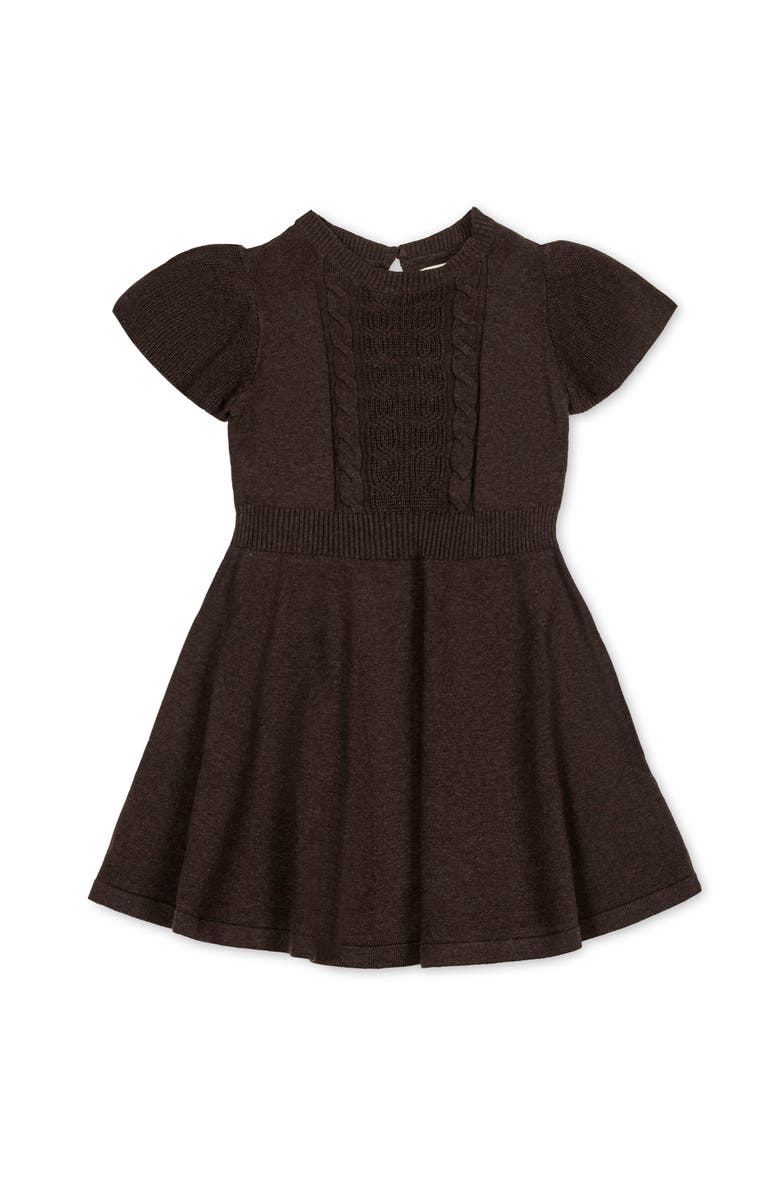 Hope & Henry Kids' Organic Flutter Sleeve Cable Sweater Dress, Main, color, Chocolate Heather