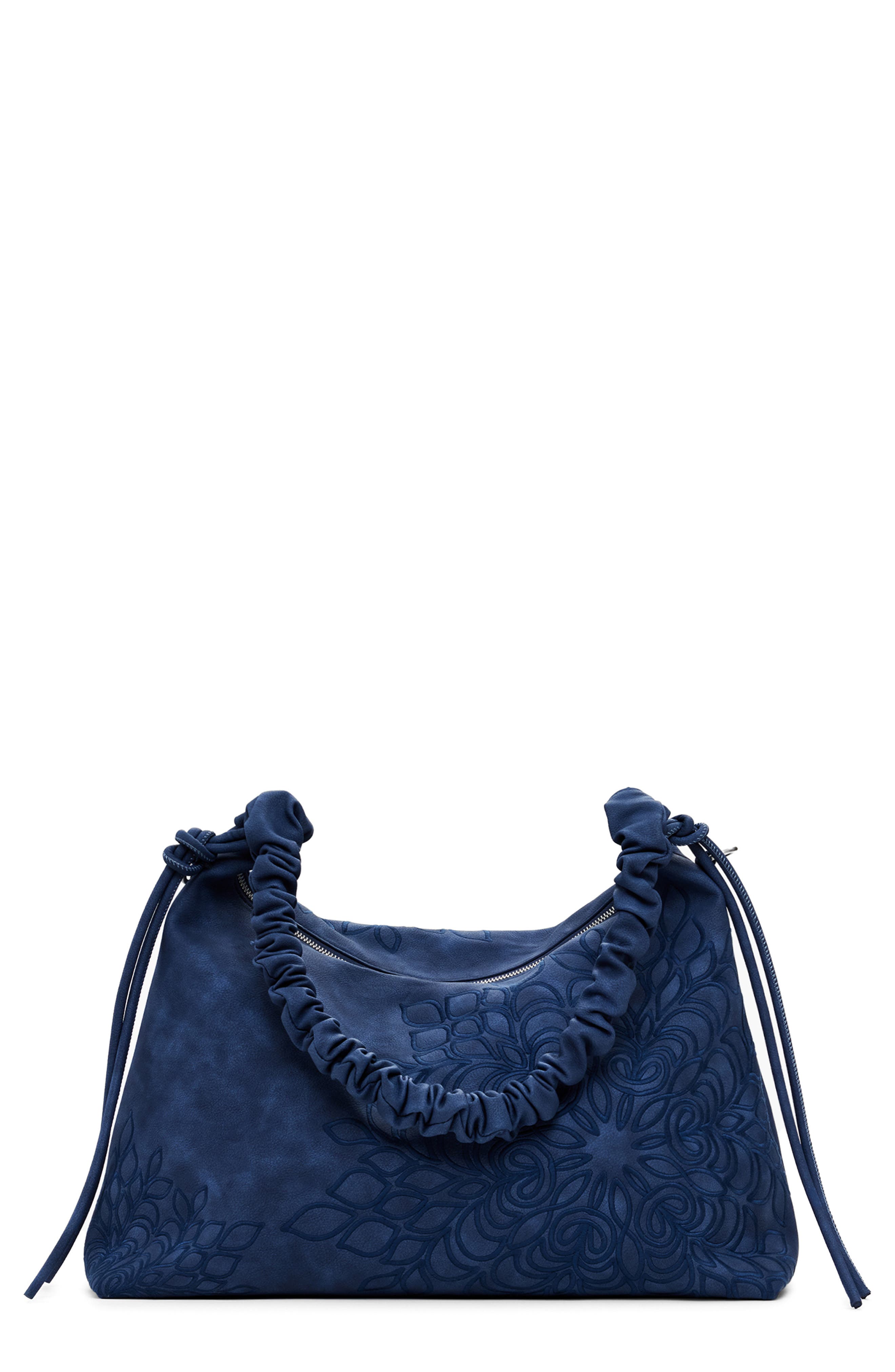 Desigual Mandala Embossed Faux Leather Shoulder Bag, Main, color, Dark Blue
